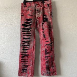 Gucci Red and Black Ripped Jeans